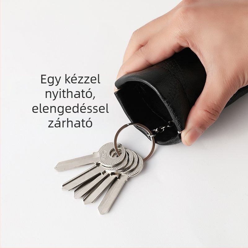 Uniszex PU bőr kulcstartó, kompakt és könnyű, zseb a pénzérmének és hely a kulcsoknak, multifunkcionális dizájn