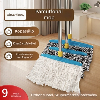 Klasszikus pamut lapos mop háztartási használatra rozsdamentes acél nyéllel