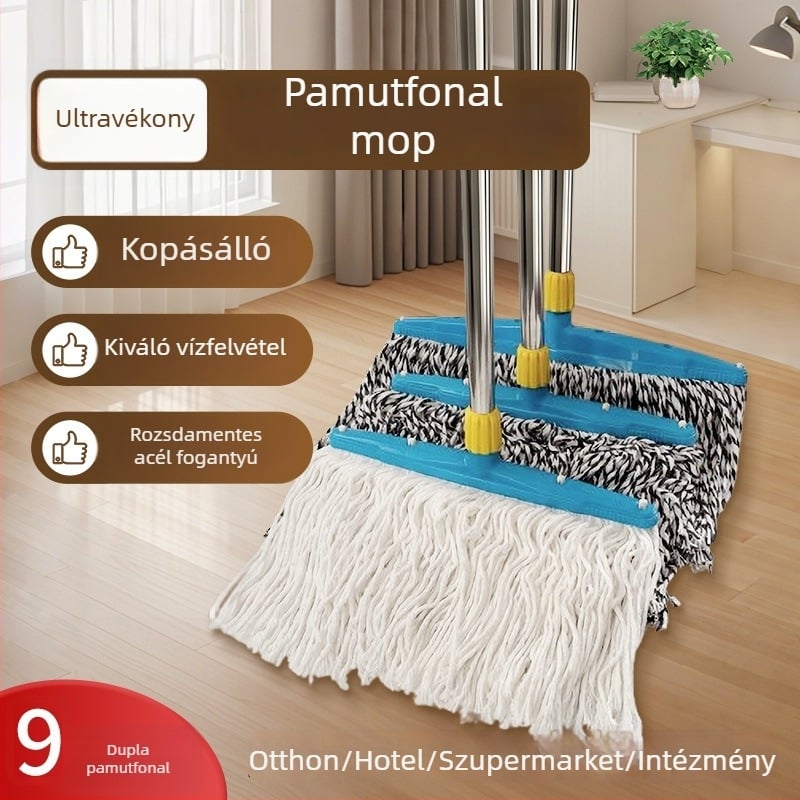 Klasszikus pamut lapos mop háztartási használatra rozsdamentes acél nyéllel