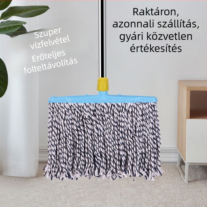 Klasszikus pamut lapos mop háztartási használatra rozsdamentes acél nyéllel