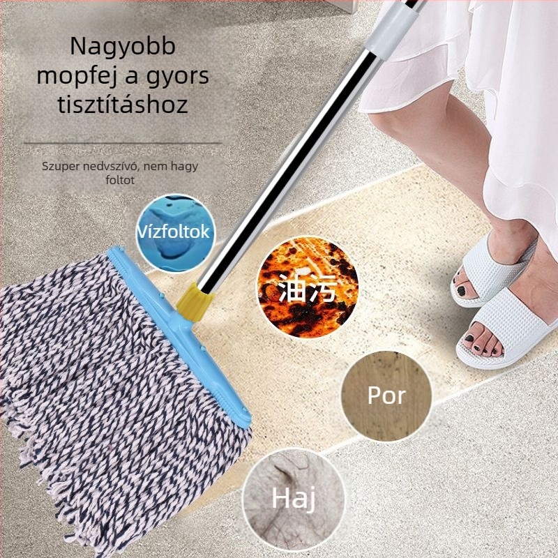 Klasszikus pamut lapos mop háztartási használatra rozsdamentes acél nyéllel