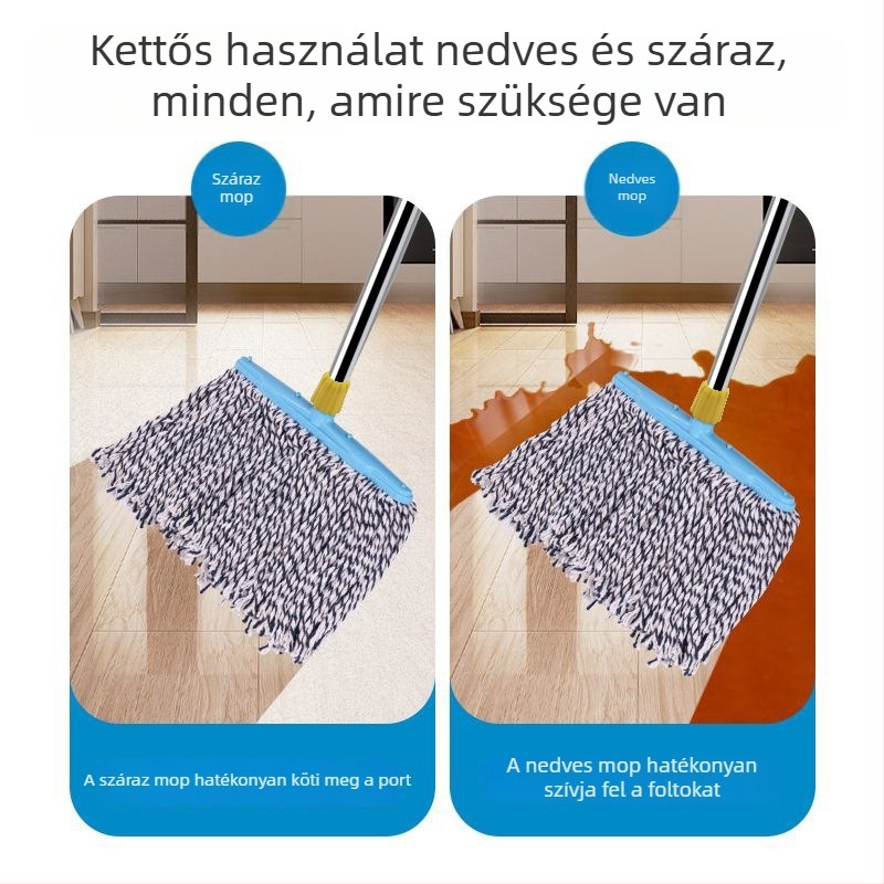 Klasszikus pamut lapos mop háztartási használatra rozsdamentes acél nyéllel