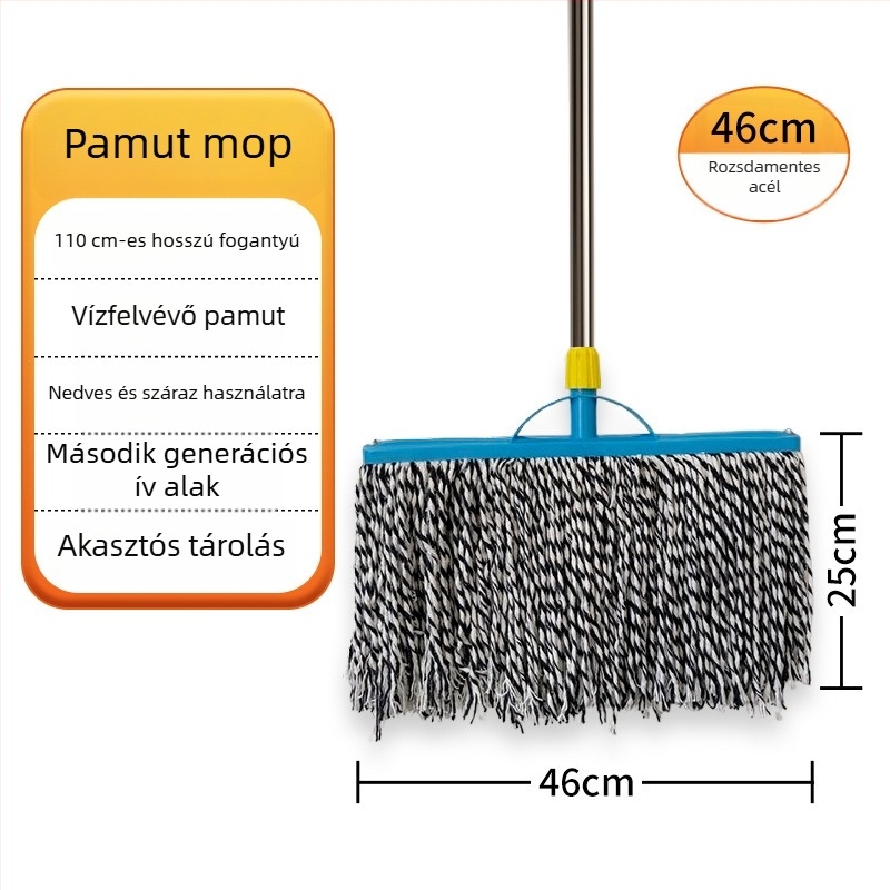 Klasszikus pamut lapos mop háztartási használatra rozsdamentes acél nyéllel