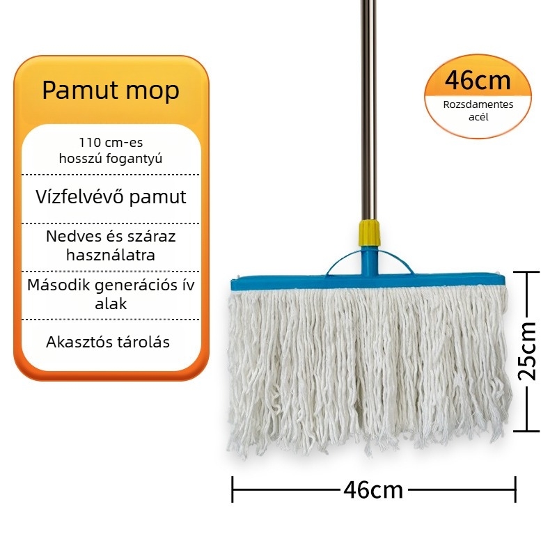Klasszikus pamut lapos mop háztartási használatra rozsdamentes acél nyéllel