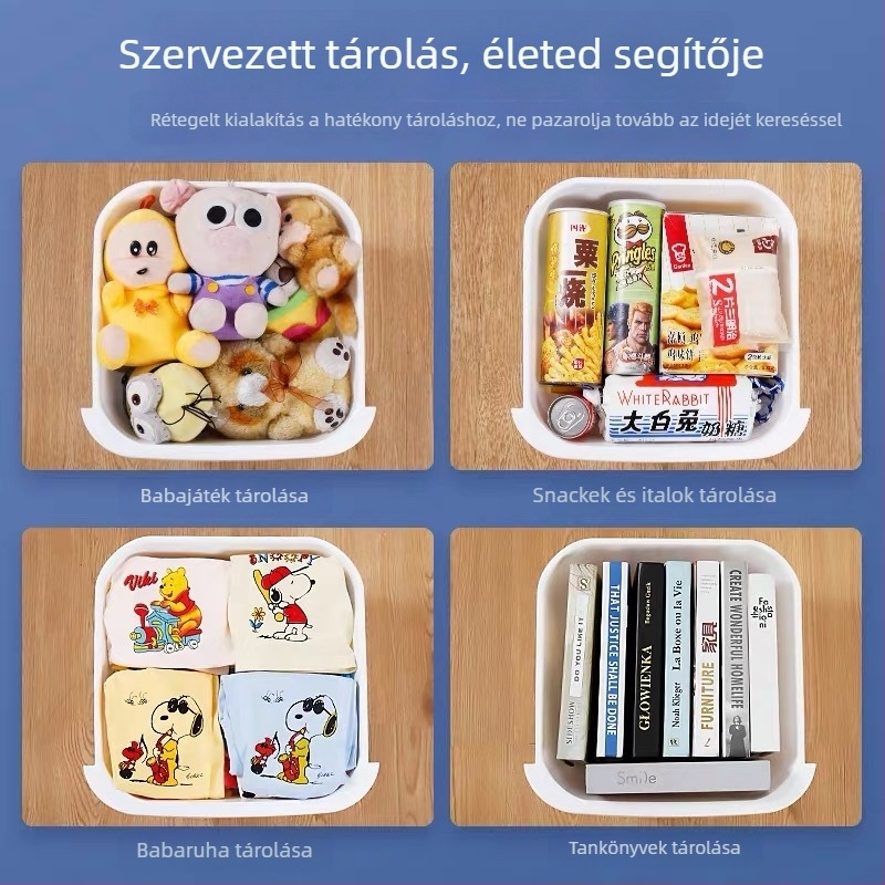 Műanyag fiókos tároló szekrény, többszintű, öt fiókkal, hálószobára és gardróbszekrénnyel