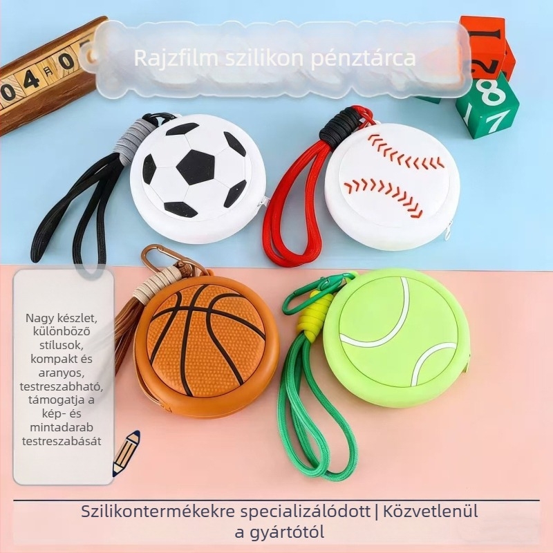 Szilikon pénztárca érmékhez, kreatív sport sorozat, gyerekeknek mini pénztárca, hátizsákhoz illő medál és kulcstartó baba