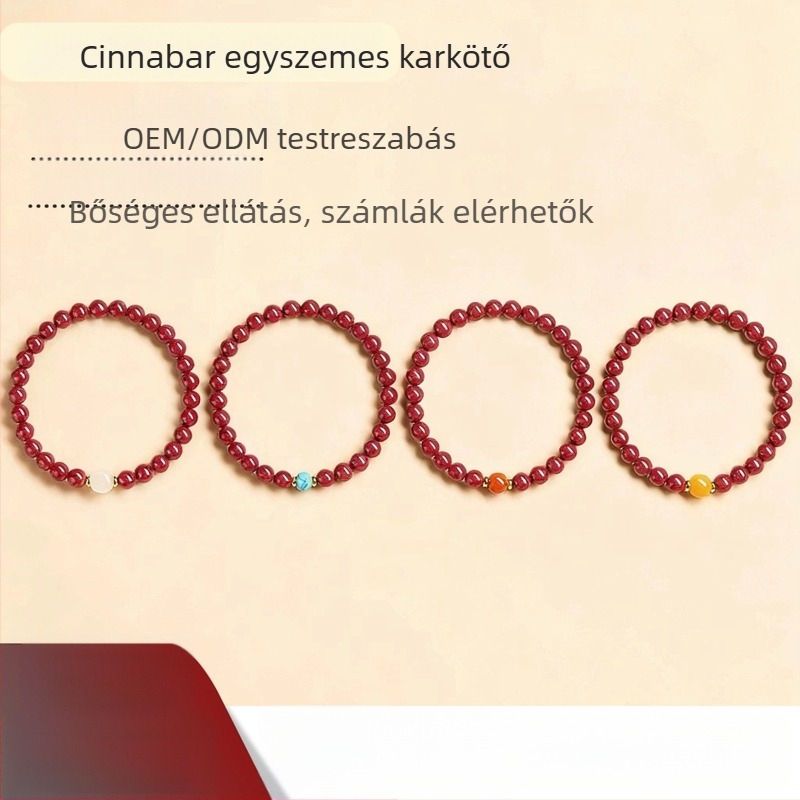 Női cinnabar karkötő Hetian jáddal, türkiz és Nanhong vörös méz borostyán gyöngyökkel, eredeti tervezés, kézzel csavart