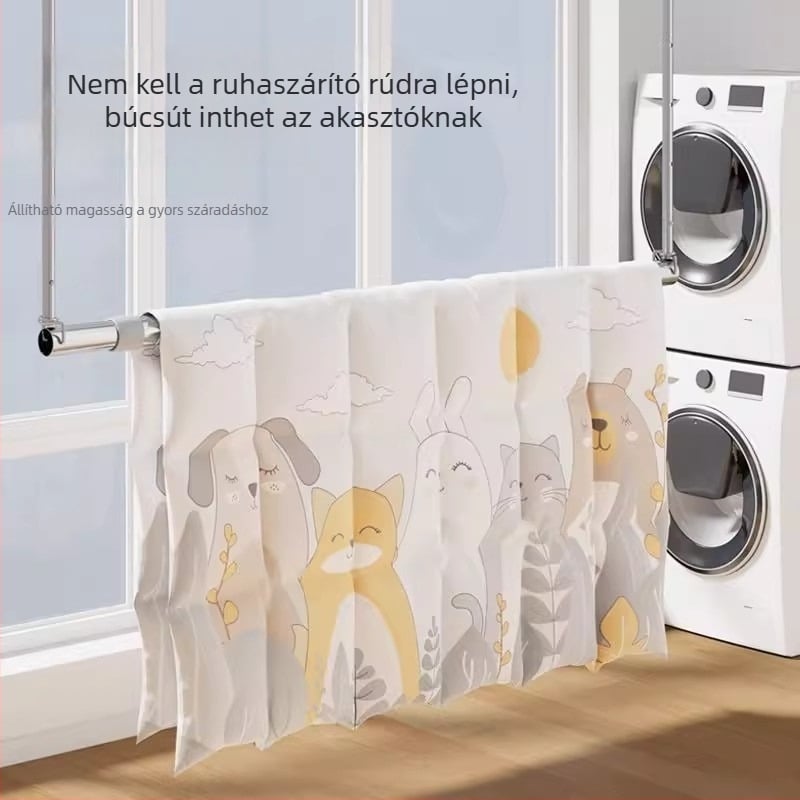 Otthoni erkélyre való ruhaszárító, teleszkópos rozsdamentes acél rúd, állítható magasság, fúrás nélkül, ruhák és ágynemű szárítására