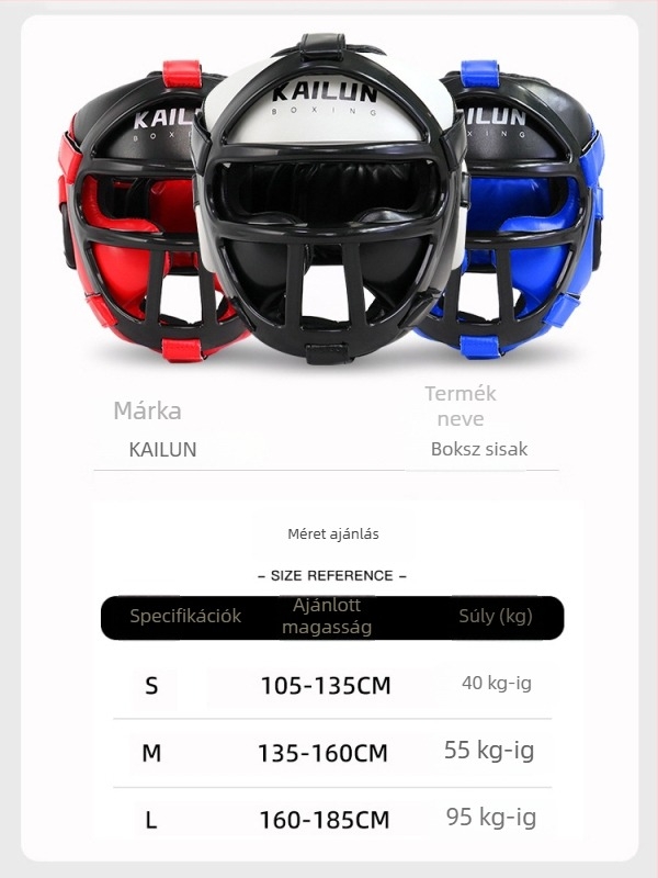 Bokszfejvédő sisak, Sanda fejvédő, Majomarcú arcvédő, PU anyag, Fél-nyitott, 400 g, Modell NW-036