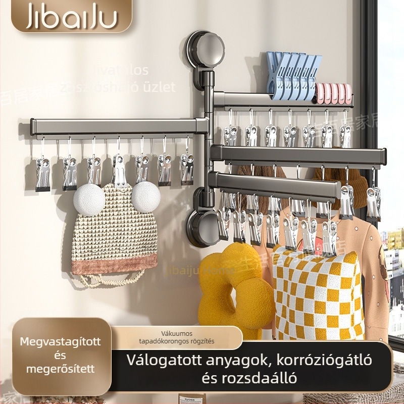 Zokni szárító állvány szívókorongokkal, erkélyre szánt fehérnemű- és zokitartó, összecsukható