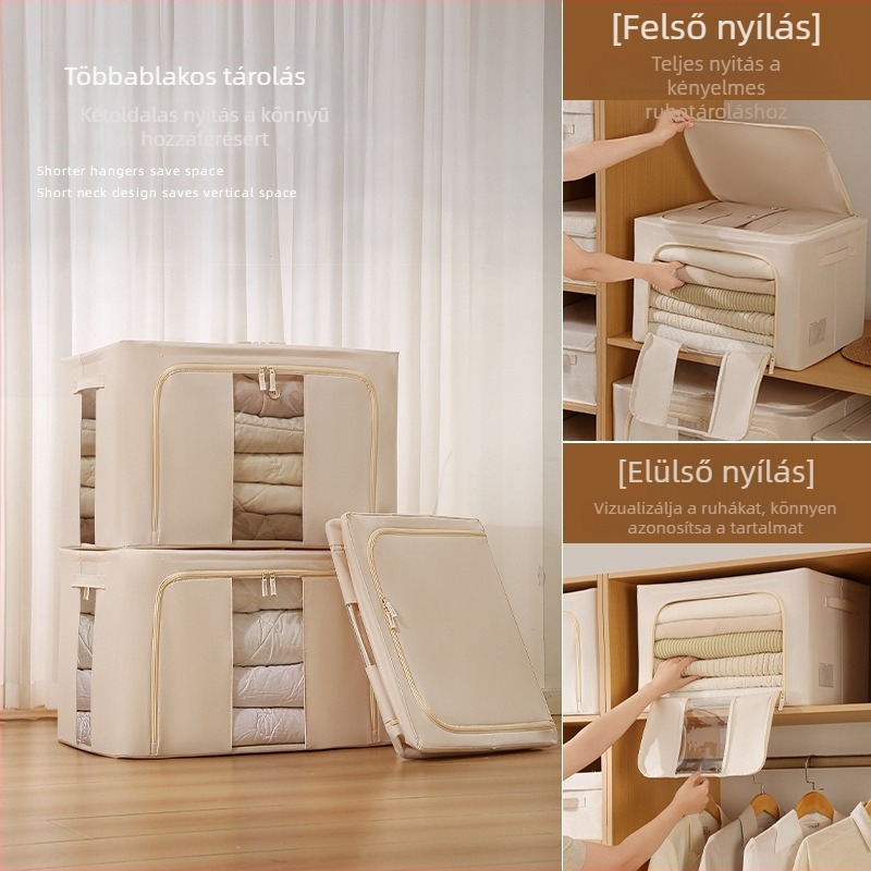 Oxford vászonból készült ruhatároló doboz, összecsukható acélszerkezet, mosható textil tároló, gardrób rendező, 66 L, 50×40×33 cm