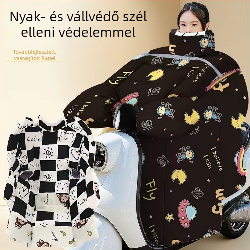 Téli flanelből készült szélálló vállvédő takaró motorkerékpárhoz és elektromos kerékpárhoz, vastag, fleece-betétes, meleg
