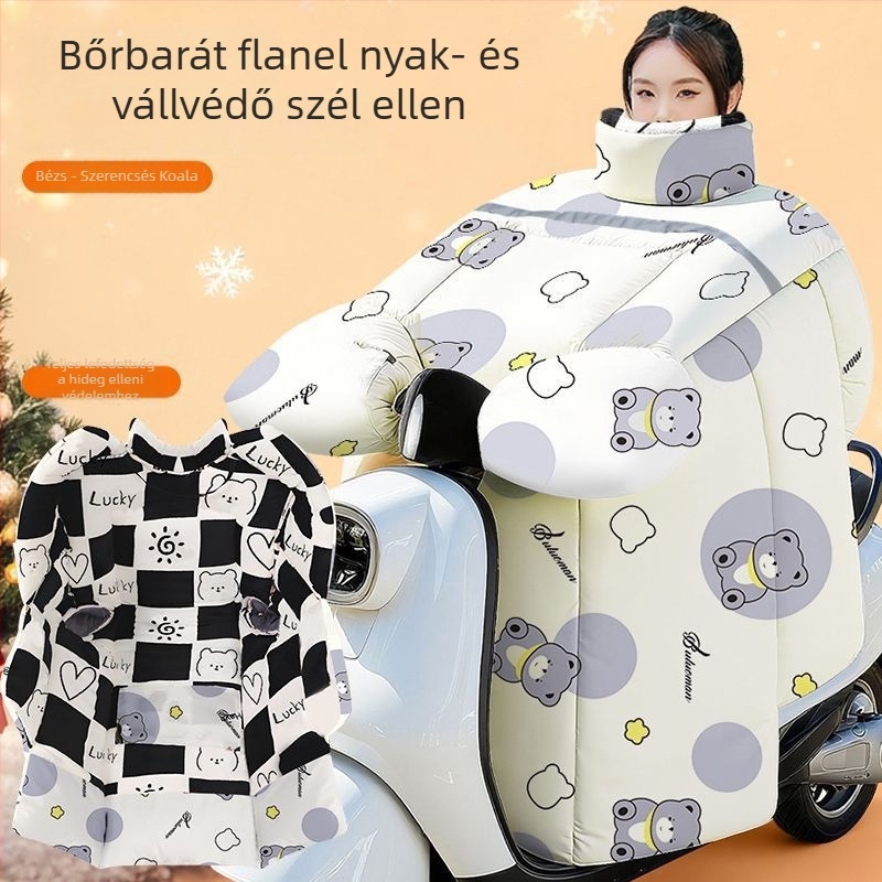 Téli flanelből készült szélálló vállvédő takaró motorkerékpárhoz és elektromos kerékpárhoz, vastag, fleece-betétes, meleg