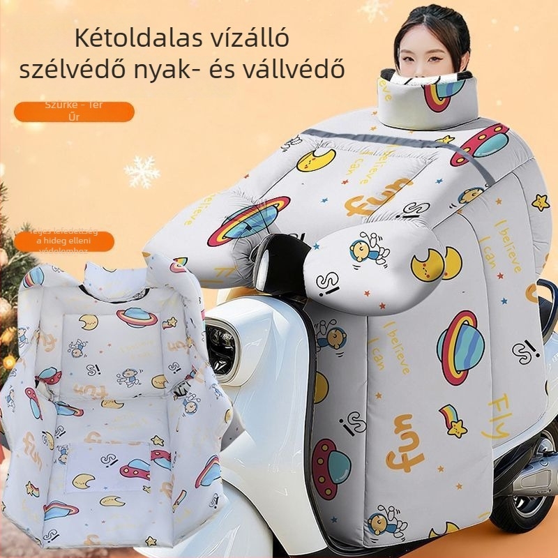 Téli flanelből készült szélálló vállvédő takaró motorkerékpárhoz és elektromos kerékpárhoz, vastag, fleece-betétes, meleg