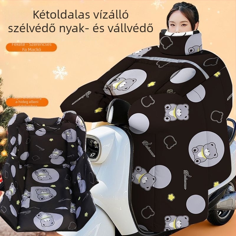 Téli flanelből készült szélálló vállvédő takaró motorkerékpárhoz és elektromos kerékpárhoz, vastag, fleece-betétes, meleg