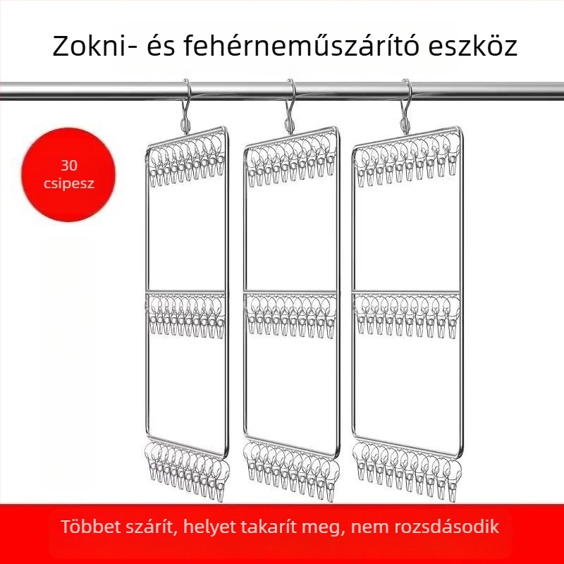 Rozsdamentes acél ruhaakasztó több klippel zoknikhoz és fehérneműhöz