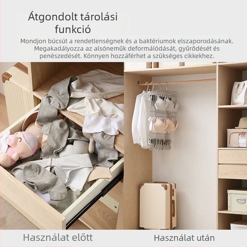 Rozsdamentes acél ruhaakasztó több klippel zoknikhoz és fehérneműhöz