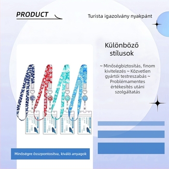 Állítható nyakpánt kártyatartóval azonosító kártyához, utazási kártyához és jegyekhez, hőátviteles nyomtatás