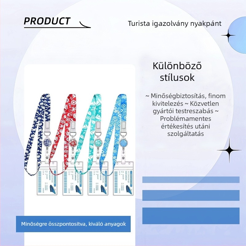 Állítható nyakpánt kártyatartóval azonosító kártyához, utazási kártyához és jegyekhez, hőátviteles nyomtatás