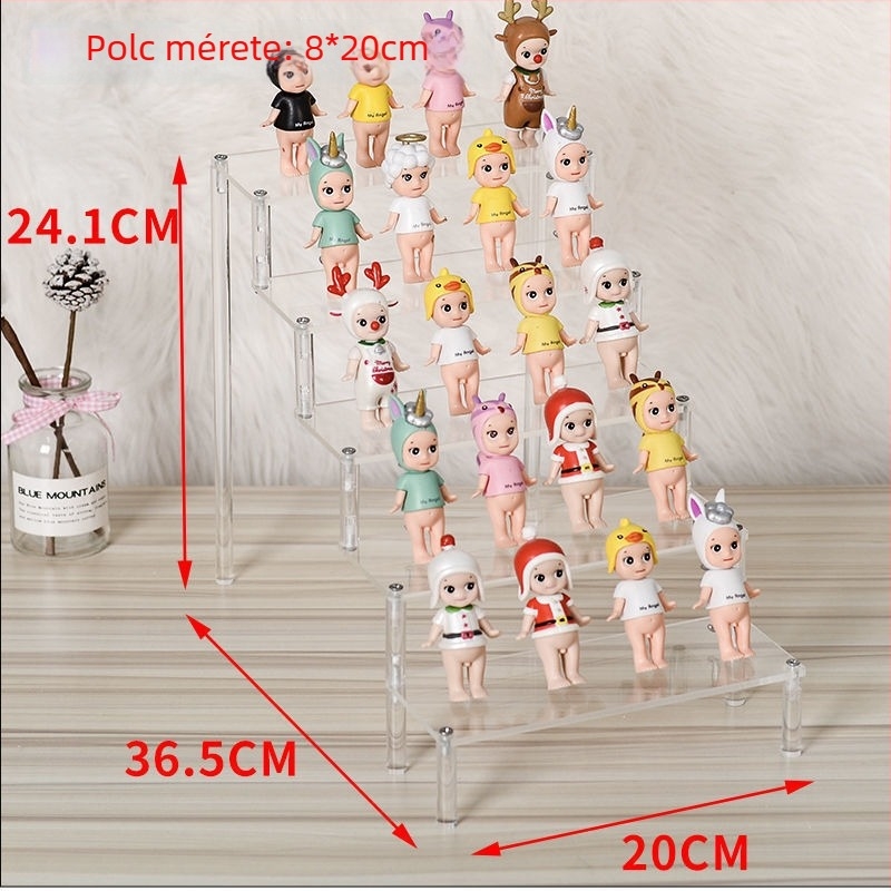 Átlátszó akril kijelzőállvány rejtett dobozokhoz és figurákhoz, kétszintes létra-stílusú display, ásványi kő modell, ékszer- és kozmetikai tároló
