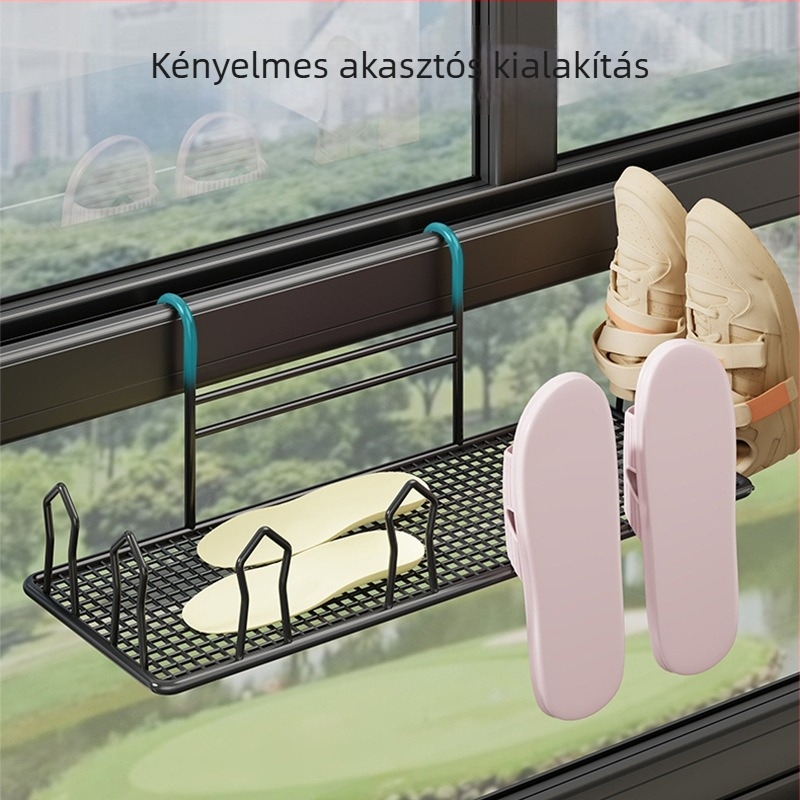 Erkélyre szánt cipő- és papucs szárító, fém, kültéri, állványos