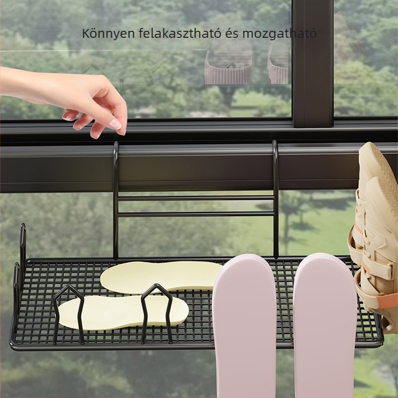 Erkélyre szánt cipő- és papucs szárító, fém, kültéri, állványos