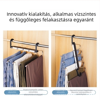Rozsdamentes acél nadrágakasztó, vastagított, összecsukható, csúszásmentes, hajlás elleni, többszintű szekrényes tartó