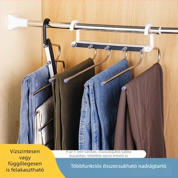Rozsdamentes acél nadrágakasztó, vastagított, összecsukható, csúszásmentes, hajlás elleni, többszintű szekrényes tartó