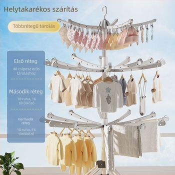 Baba ruhaszárító állvány, padlón álló, összecsukható, többfunkciós, erkélyhez