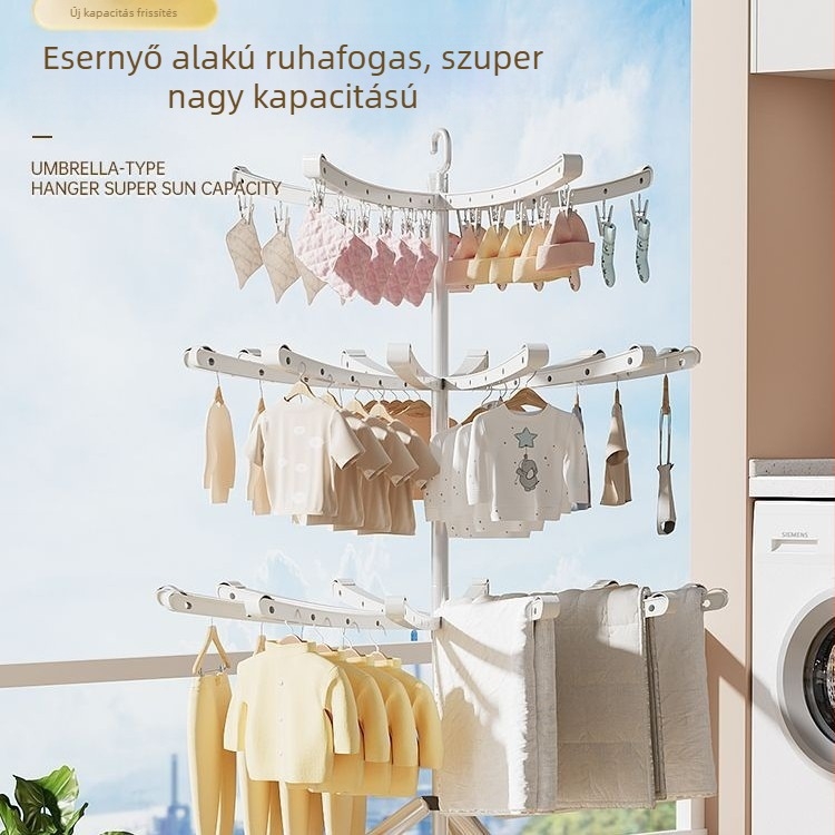 Baba ruhaszárító állvány, padlón álló, összecsukható, többfunkciós, erkélyhez