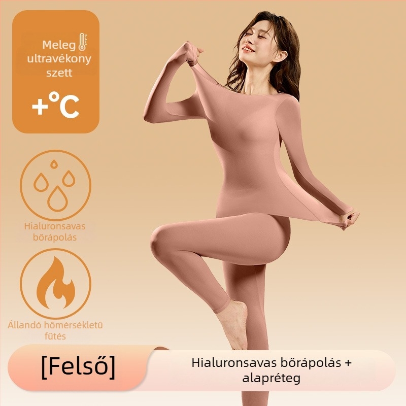 Női ultra vékony termikus alapréteg szett: felső és alsó, varrat nélküli, meleg