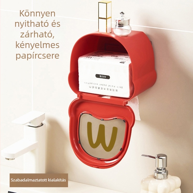 Fali vécépapír tartó, fordított kivitel, fúrás nélkül, otthonra, konyhába és nappaliba