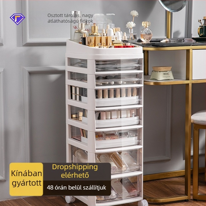 Akril kozmetikai tároló szekrény fiókokkal, asztali használatra hálószobába és nappaliba