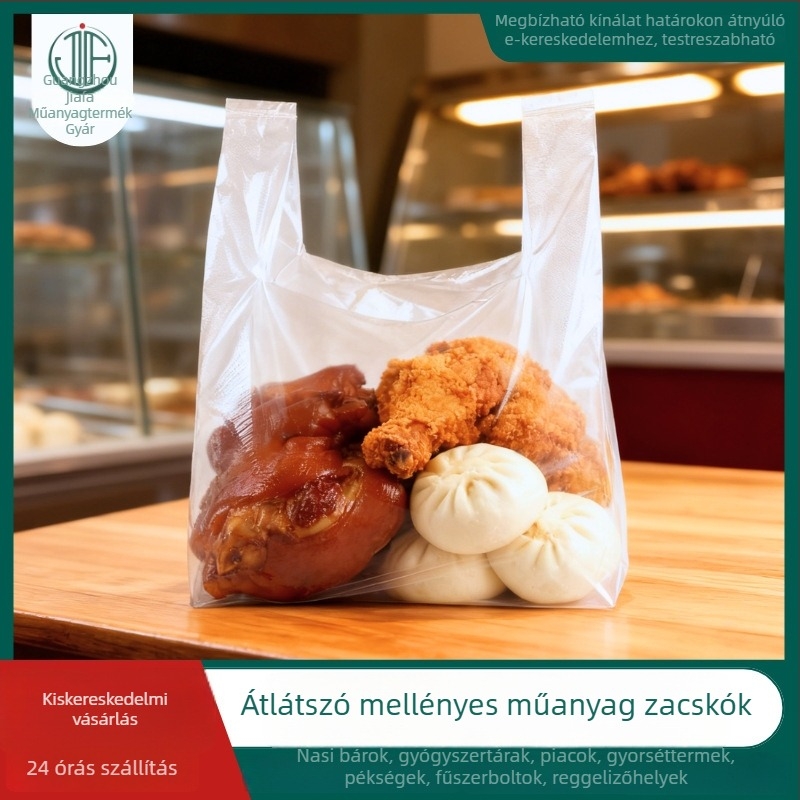 Jiafa élelmiszer-minőségű PE műanyag zacskók, mellény-stílus, vastagított, háztartási és kereskedelmi használatra, fehér, nagy méret