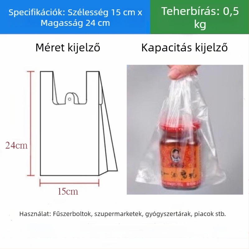 Jiafa élelmiszer-minőségű PE műanyag zacskók, mellény-stílus, vastagított, háztartási és kereskedelmi használatra, fehér, nagy méret