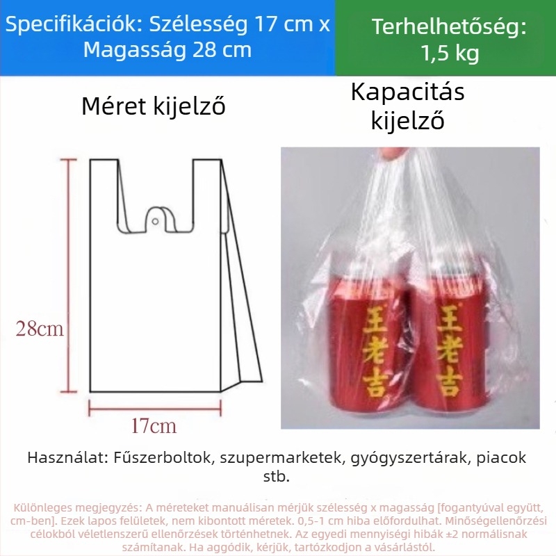 Jiafa élelmiszer-minőségű PE műanyag zacskók, mellény-stílus, vastagított, háztartási és kereskedelmi használatra, fehér, nagy méret