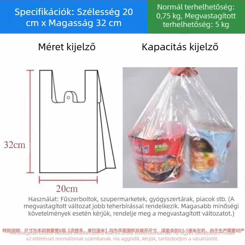 Jiafa élelmiszer-minőségű PE műanyag zacskók, mellény-stílus, vastagított, háztartási és kereskedelmi használatra, fehér, nagy méret