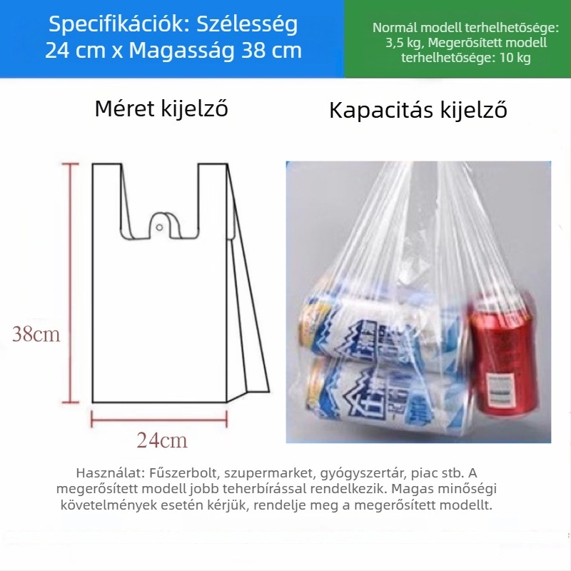 Jiafa élelmiszer-minőségű PE műanyag zacskók, mellény-stílus, vastagított, háztartási és kereskedelmi használatra, fehér, nagy méret