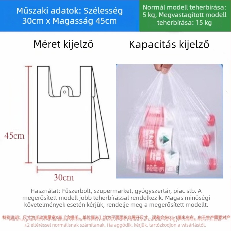 Jiafa élelmiszer-minőségű PE műanyag zacskók, mellény-stílus, vastagított, háztartási és kereskedelmi használatra, fehér, nagy méret