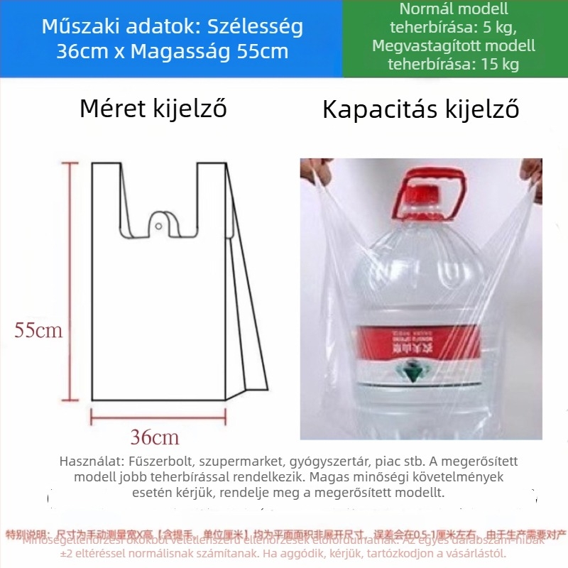 Jiafa élelmiszer-minőségű PE műanyag zacskók, mellény-stílus, vastagított, háztartási és kereskedelmi használatra, fehér, nagy méret
