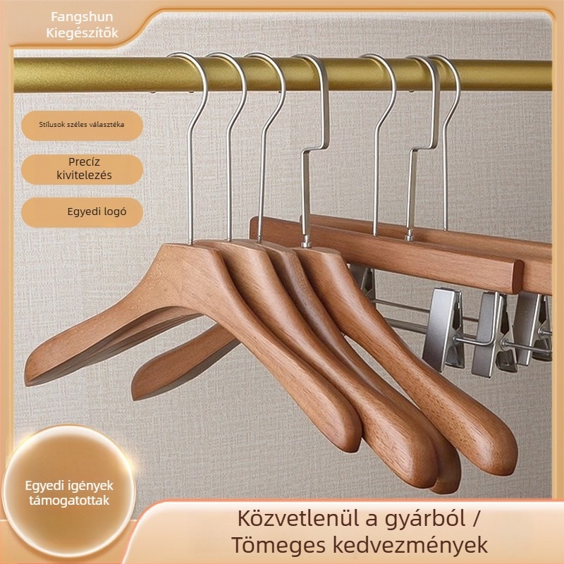 Gumifa anyagú ruhaakasztó dióbarna finish-sel, csúszásmentes, nadrágtartó-állvánnyal