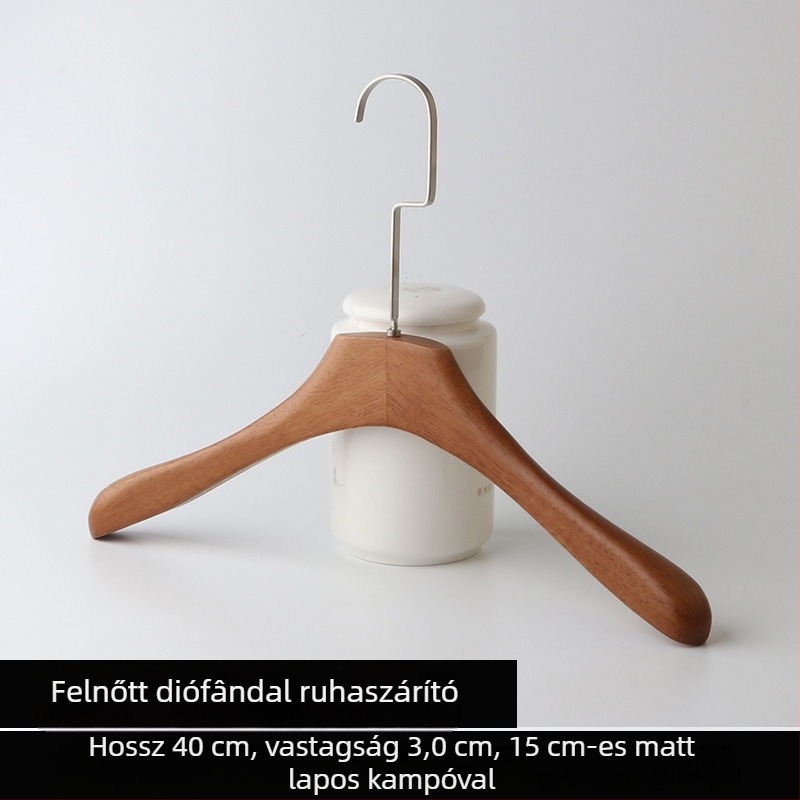 Gumifa anyagú ruhaakasztó dióbarna finish-sel, csúszásmentes, nadrágtartó-állvánnyal