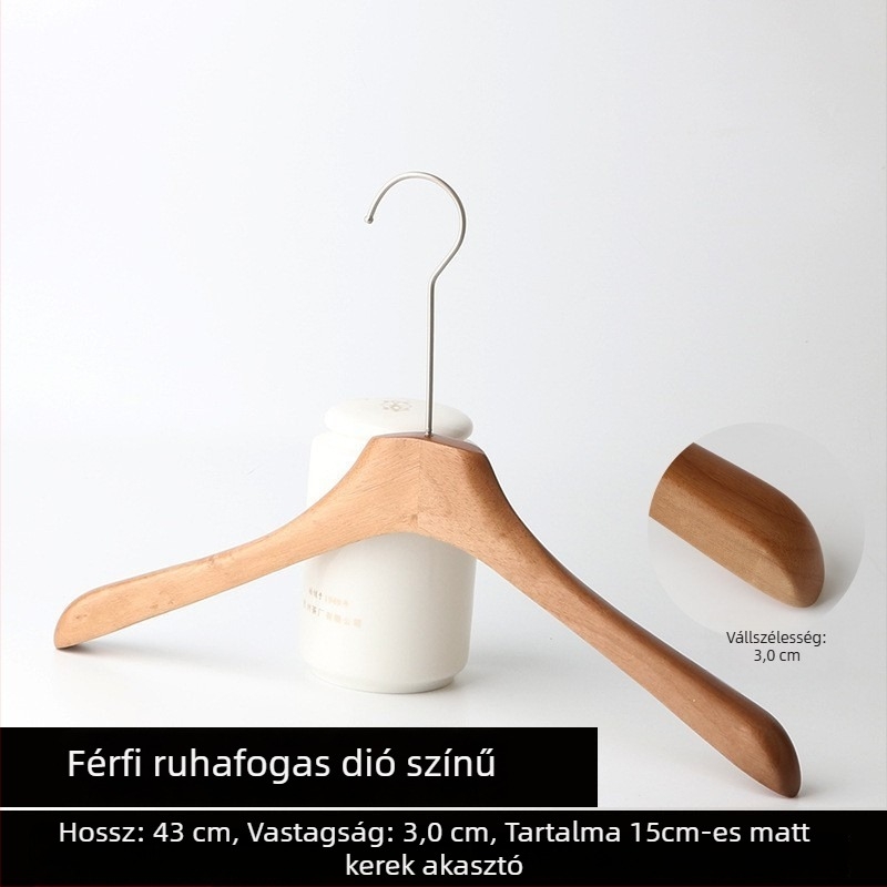 Gumifa anyagú ruhaakasztó dióbarna finish-sel, csúszásmentes, nadrágtartó-állvánnyal