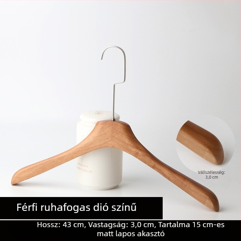 Gumifa anyagú ruhaakasztó dióbarna finish-sel, csúszásmentes, nadrágtartó-állvánnyal
