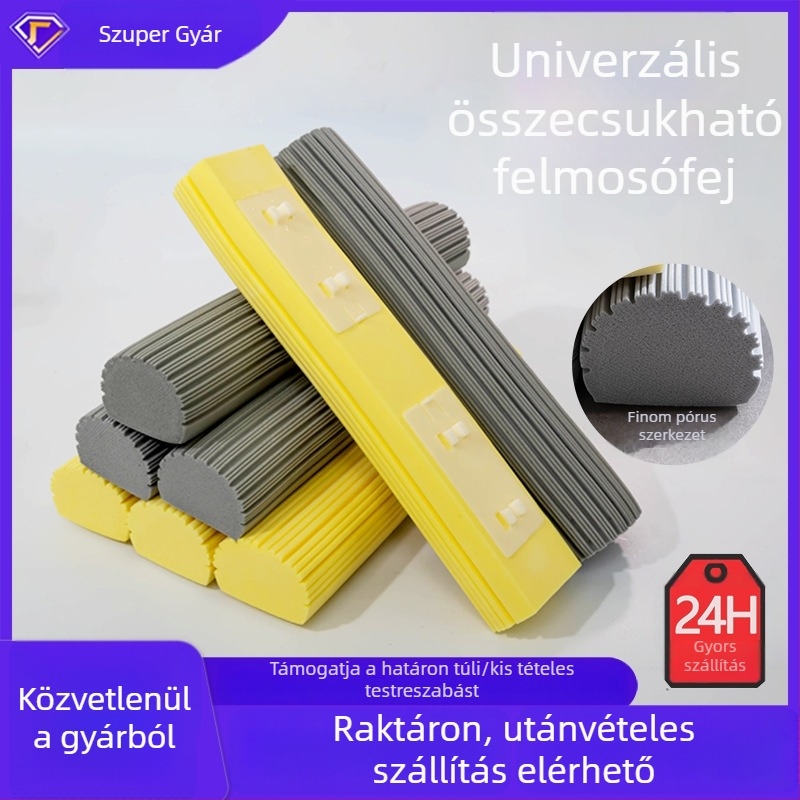 Csere mopfej, univerzális szivacs mop fej tisztításhoz keskeny és széles nyílásokhoz, hajtogatható, nedvszívó, levehető és mosható