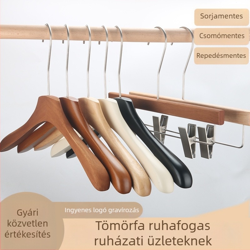 Személyre szabott tömörfa ruhás vállfa, csúszásmentes és nyom nélkül, ruházati üzletek számára