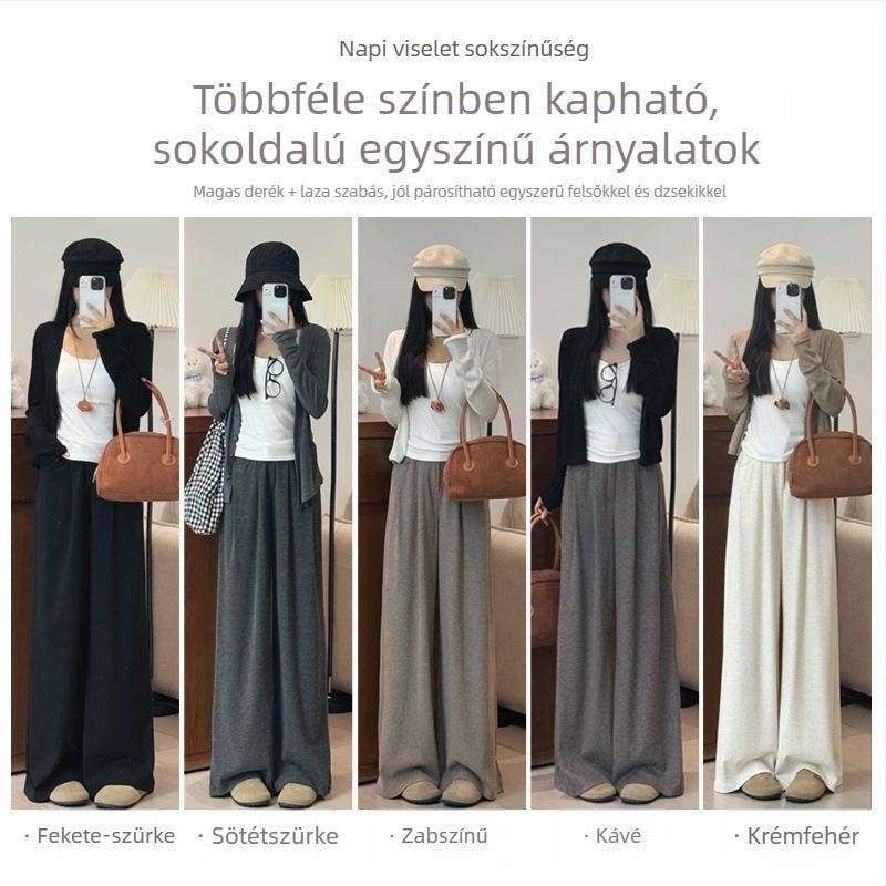 Női kosztümnadrág, új modell 2026 tavasz–ősz, laza szabású, széles szárú, kényelmes viselet