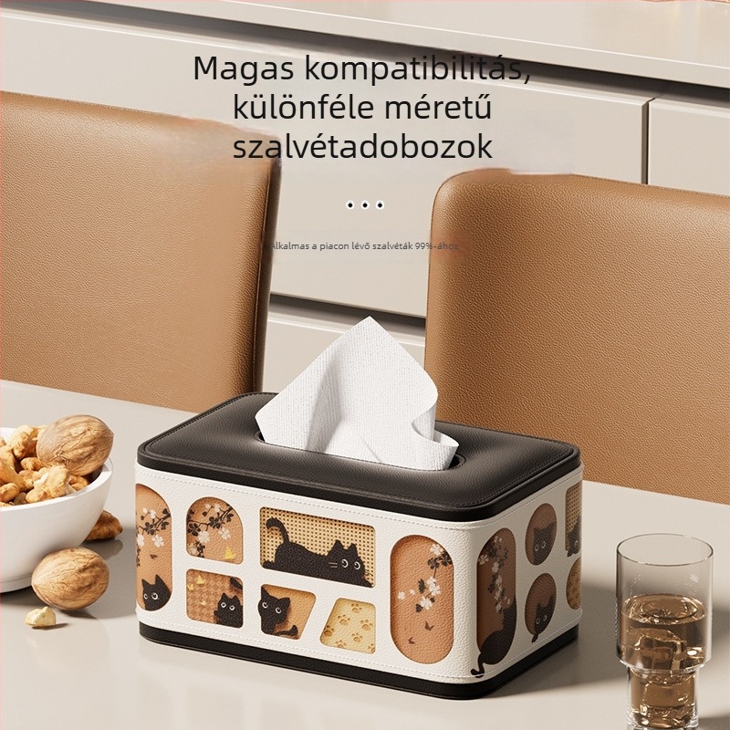 Aranyos macskás szalvétatartó, diszkrét luxus megjelenéssel otthoni használatra