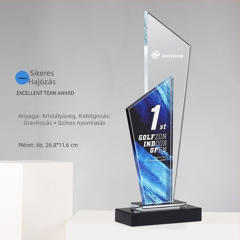 Kristálytrofea színes nyomtatású éremmel és engedélyező kártyával — Emlékdísz az éves találkozóra és kiemelkedő dolgozó számára