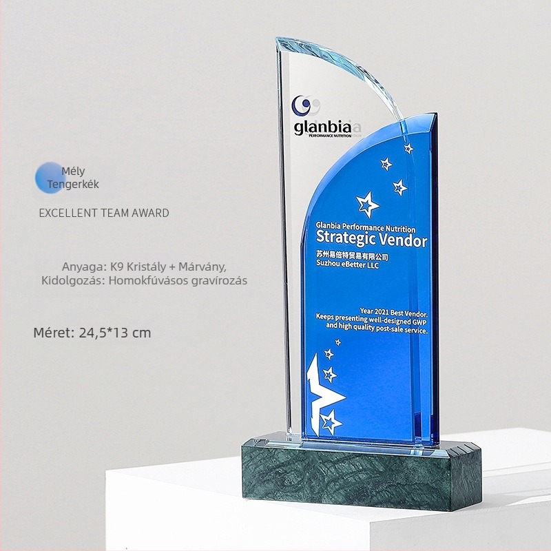 Kristálytrofea színes nyomtatású éremmel és engedélyező kártyával — Emlékdísz az éves találkozóra és kiemelkedő dolgozó számára